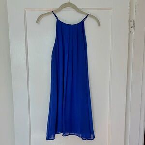 Lush Blue Pleated Halter Dress